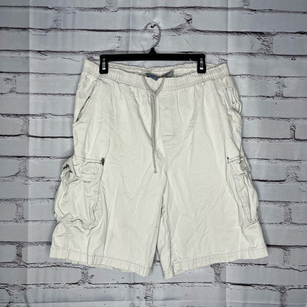 Quiksilver White Cargo Shorts Casual Cotton Blend Drawstring Waist SZ L Casual